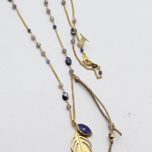 Chan Luu Gold and Blue Feather Necklace - Picture 5 of 5